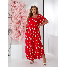 Червона штапельна сукня для жінок принт горох розмір один 54-58
