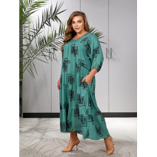 Распродаж! Штапельна жіноча довга літня сукня розмір один 52-60 принт ромб оливка