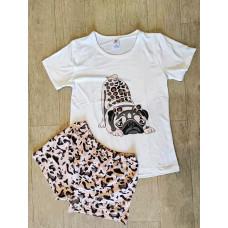 Женская молодежная пижама шорты и футболка мопс